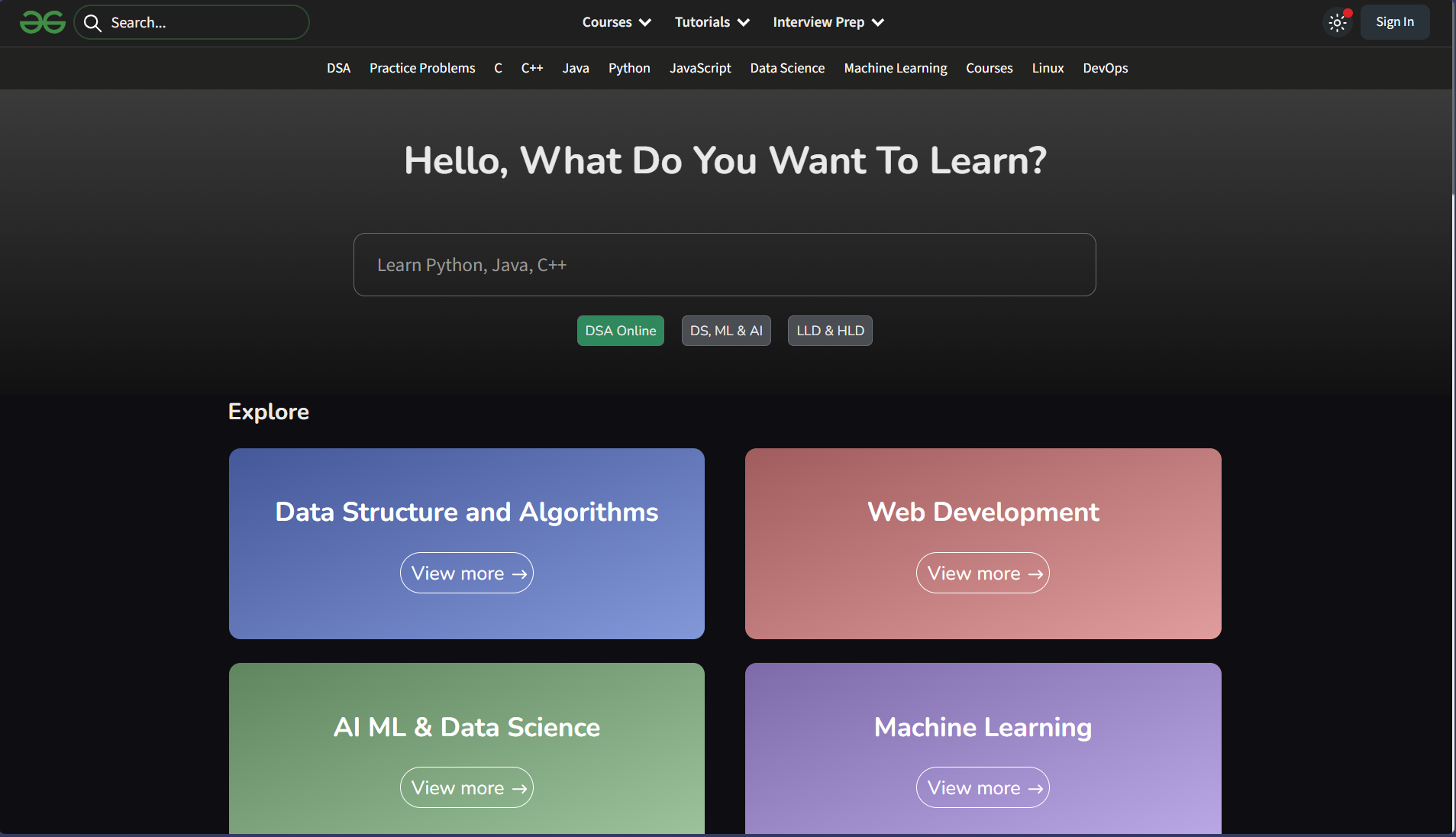 GeeksforGeeks website preview